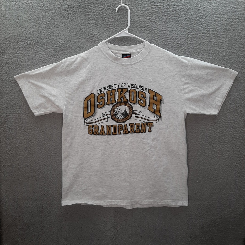 Vintage University Of Wisconsin Oshkosh Shirt Adult Large Gray Single Stitch USA